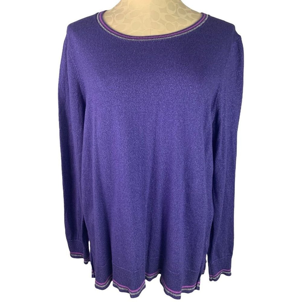 XL Old Navy Women's‎ Purple Sparkle Pullover Sweater Long Sleeve Silver Trim